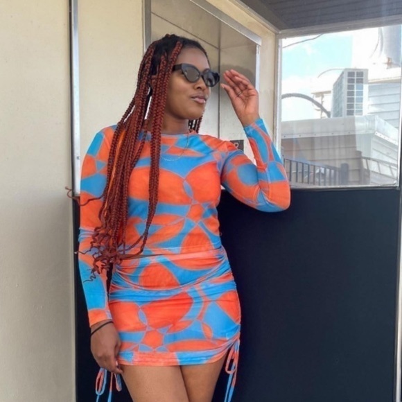 Fabletics Marie Mesh Cropped Top blue orange Sz 2X - Picture 6 of 8